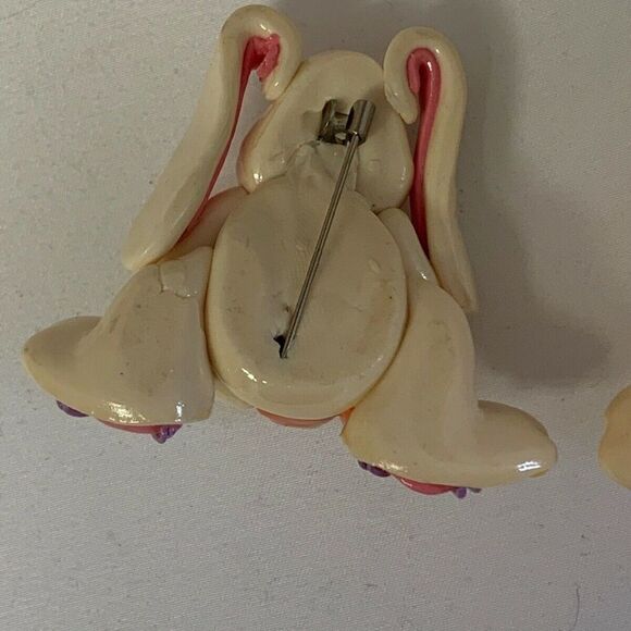 Vintage lot of 2 Easter Bunny Rabbit Brooch Pin - Picture 5 of 8